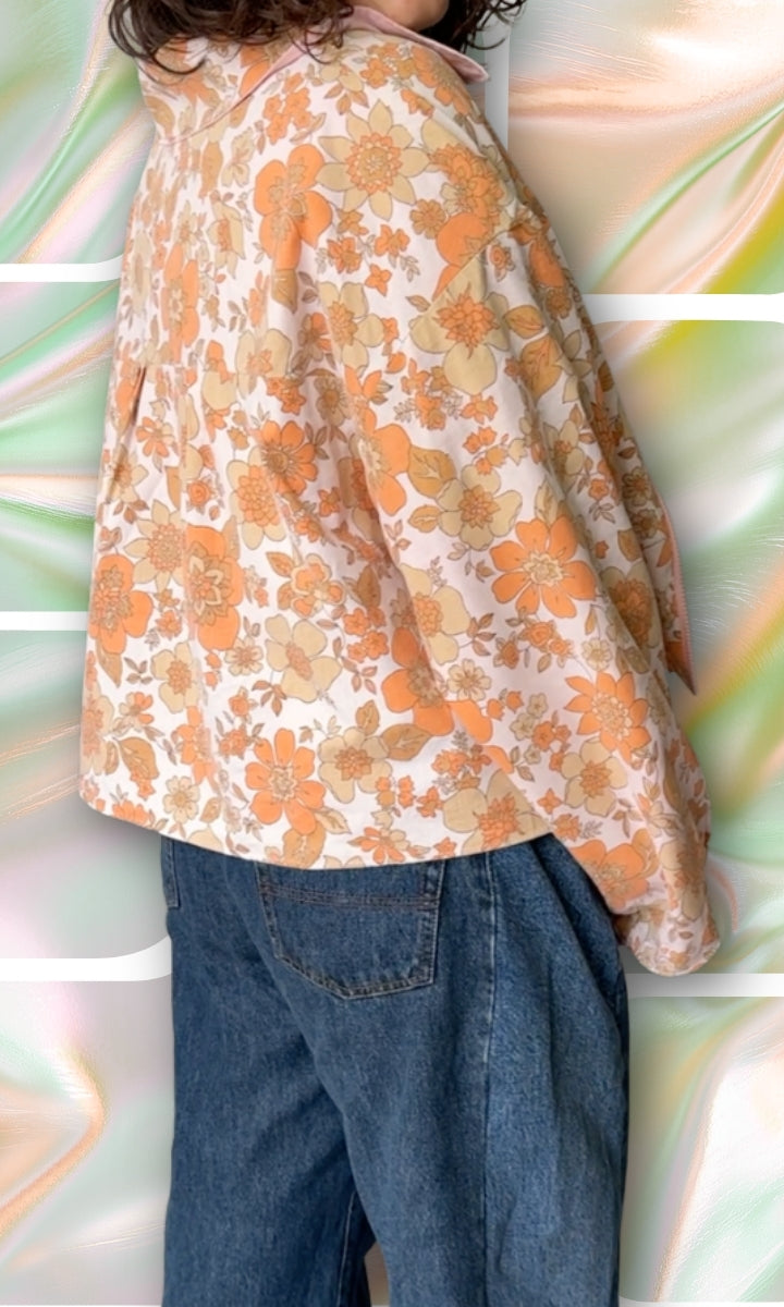 Veste légère en tissu vintage à fleurs oranges