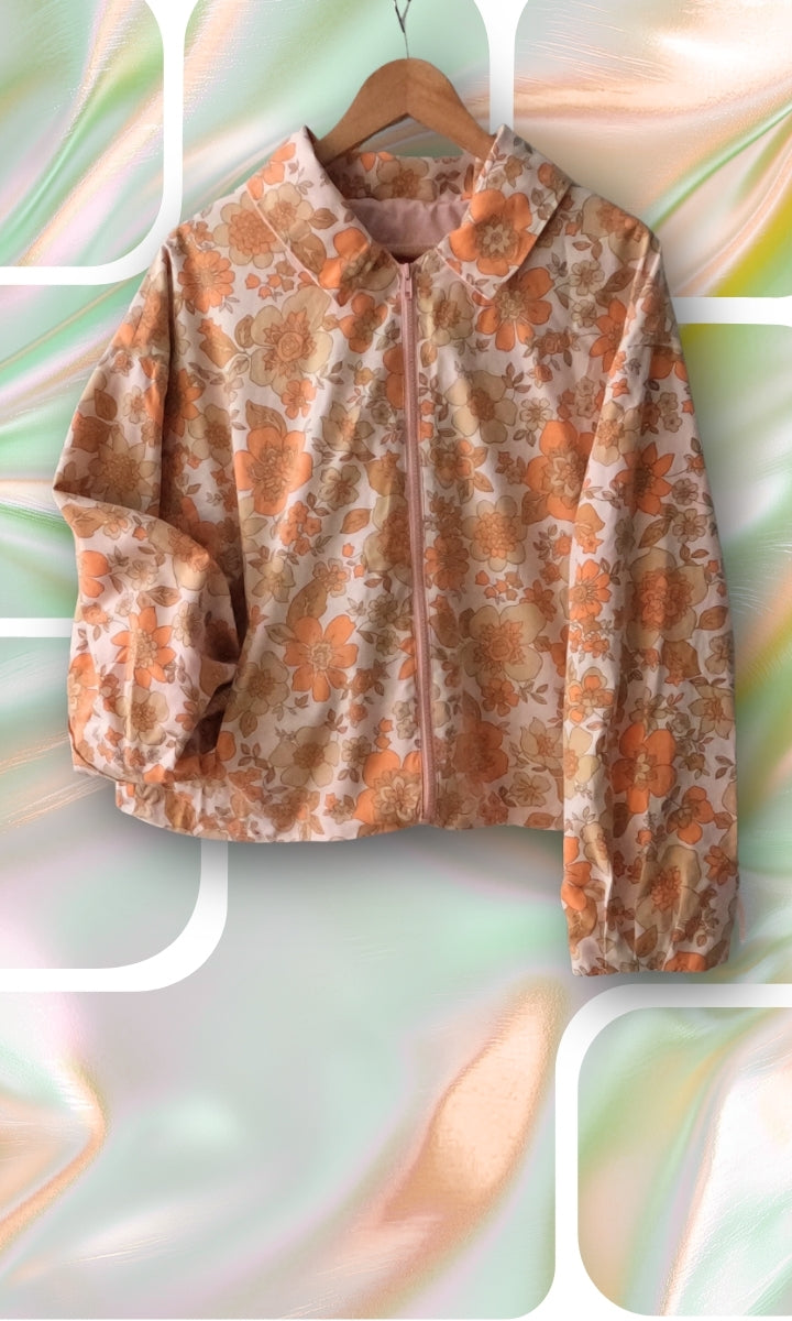 Veste légère en tissu vintage à fleurs oranges
