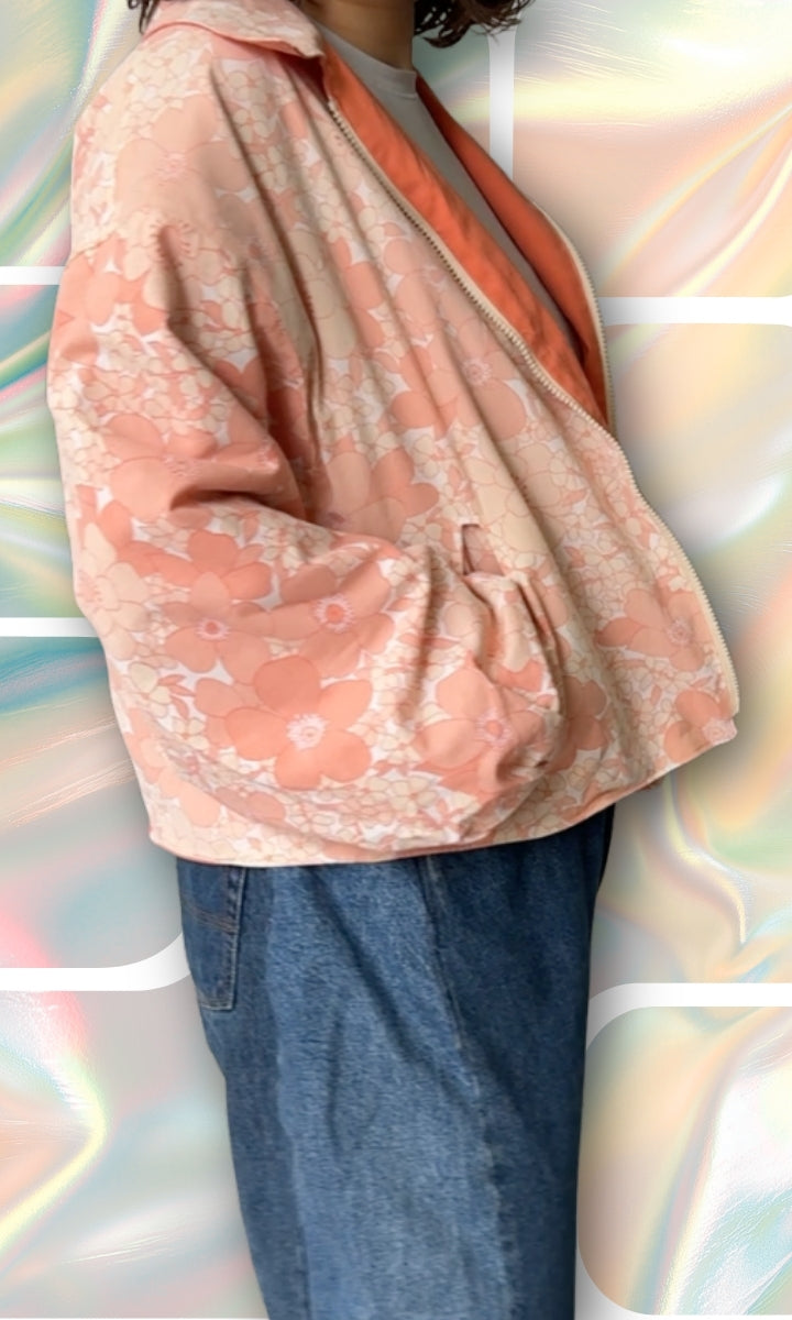 Veste légère en tissu vintage à fleurs roses