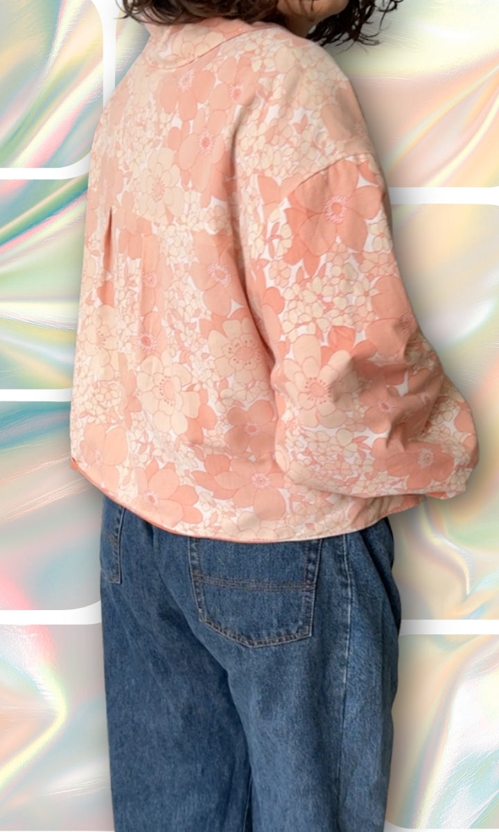 Veste légère en tissu vintage à fleurs roses