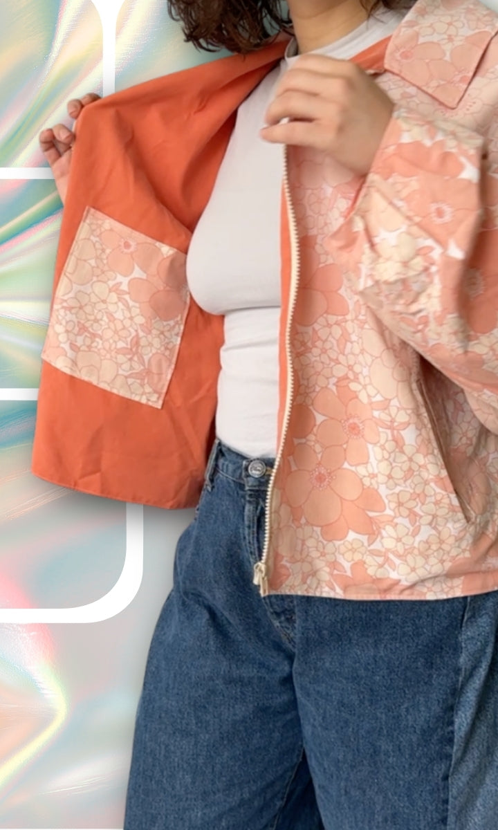 Veste légère en tissu vintage à fleurs roses