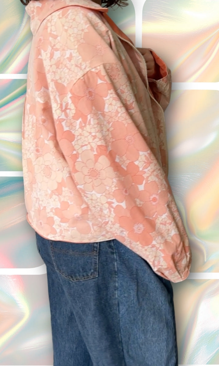 Veste légère en tissu vintage à fleurs roses