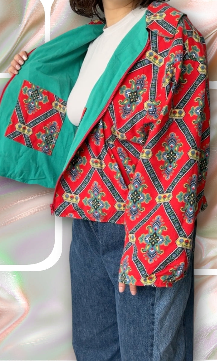Veste légère en tissu vintage motif provençal rouge