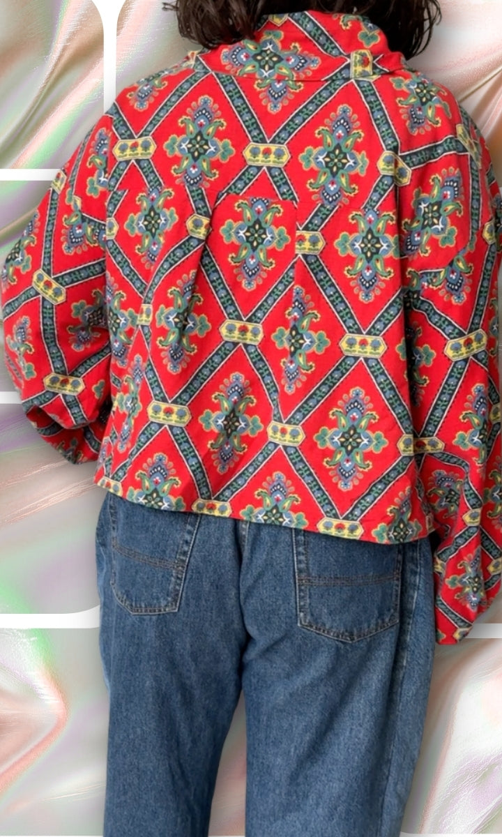 Veste légère en tissu vintage motif provençal rouge