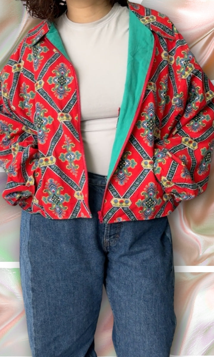 Veste légère en tissu vintage motif provençal rouge
