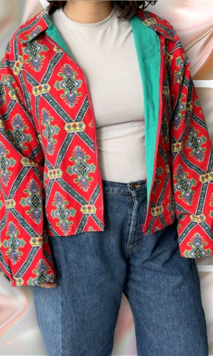 Veste légère en tissu vintage motif provençal rouge