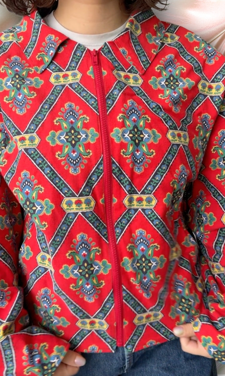 Veste légère en tissu vintage motif provençal rouge
